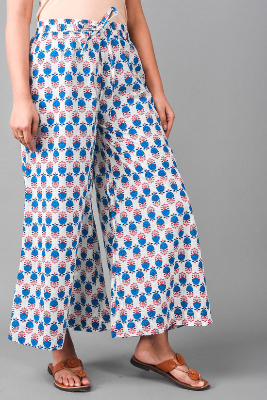 Blue- Flared Printed Palazzo