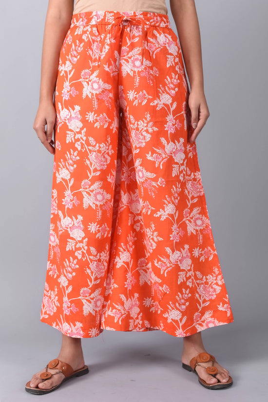 Orange- Flared Printed Palazzo